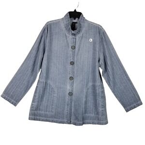 Focus Casual Life Jacket Women Large Blue Textured Cotton Mock Neck CJ-103